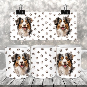 Australian Shepherd - Sublimation Coffee Mug - Coffee Mug Wrap PNG Design - Digital Download