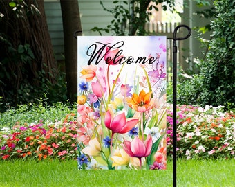 Welcome Spring Flowers- Garden Flag 12"x 18" - Custom Garden Flag - PNG Digital Download