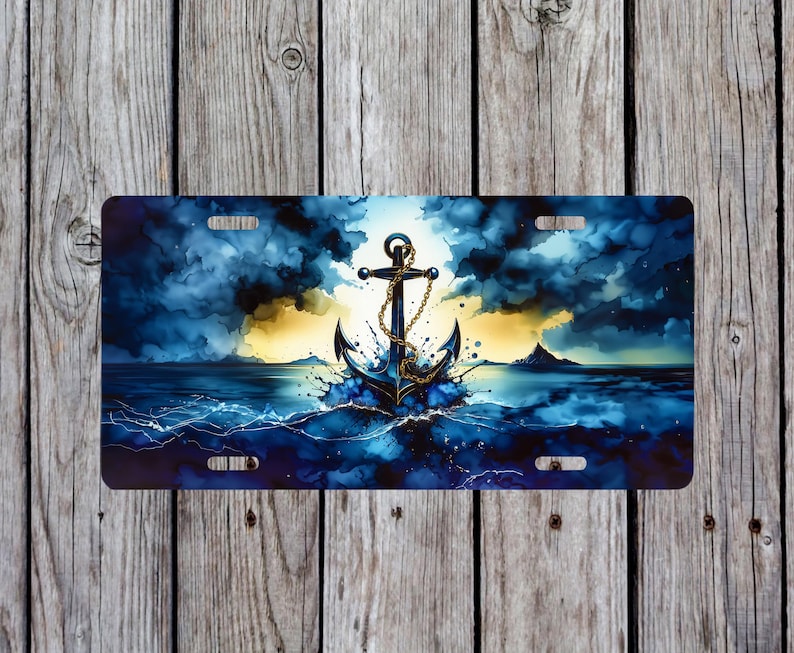 Alcohol Ink Anchor License Plate Design PNG Digital Download