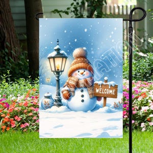 Welcome Snowman - Garden Flag 12&quot;x 18&quot; - Sublimation Garden Flag Design - PNG Digital Download
