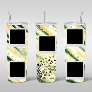 20oz Sublimation Tumbler Green and Gold Memorial Tumbler Wrap PNG Design- 20oz Skinny Tumbler Wrap Design