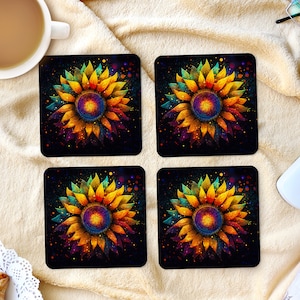 Sublimation Square Coasters -Starry Sunflower - Set of 4 Coaster Design - PNG Download