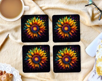 Sublimation Square Coasters -Starry Sunflower - Set of 4 Coaster Design - PNG Download