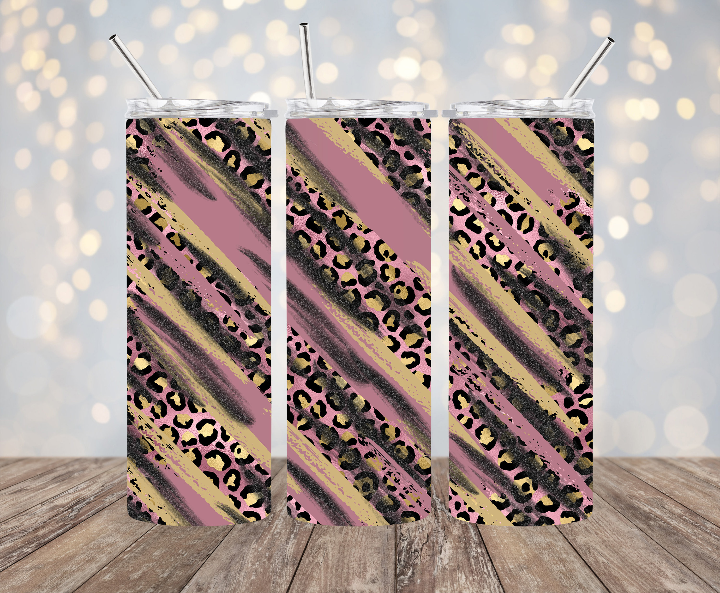 20oz Sublimation - Pink Leopard Milky Way - Straight Tumbler Wrap - PNG ...