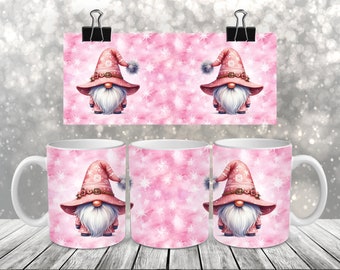 Sublimatie koffiemok - roze winterkabouters - koffiemokomslag - png-ontwerp