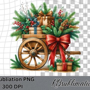 Weihnachtswagen - Aquarell Clipart - PNG Digital Clipart - Scrapbooking - Transparenter Hintergrund