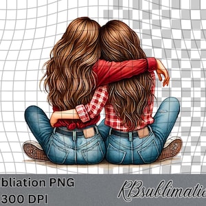 Brunette Best Friends - Watercolor Clipart - PNG Digital Clipart - Scrapbooking - Transparent Background
