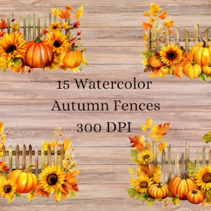 Watercolor Clipart - Autumn Fences - Digital Clipart - 15 PNG Designs -