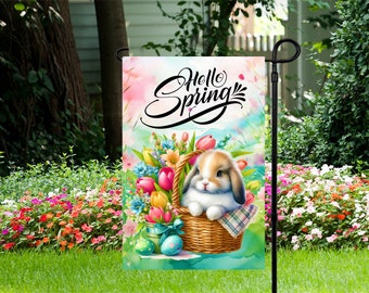 Hello Spring - Bunny- Garden Flag 12"x 18" - Garden Flag - PNG Digital Download