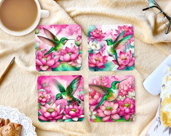 Sublimation Square Coasters - Hummingbirds - 4 Individual Coaster Designs - PNG Download