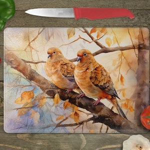 Glass Cutting Board Sublimation - Watercolor Morning Doves - Cutting Board Design - 15.5 x 11.25 Inch - PNG Download-