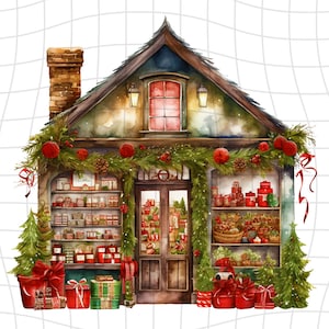 Weihnachtsladen - Aquarell Clipart - PNG Digital Clipart - Scrapbooking - Transparenter Hintergrund
