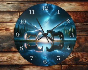Horses in the Moonlight - Wall Clock Design - With Numbers - PNG Design - Digital Download