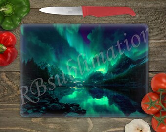 Glass Cutting Board Sublimation - Northern Lights Landscape- 15.5 x 11.25 Inch - JPEG Download - Digital Download