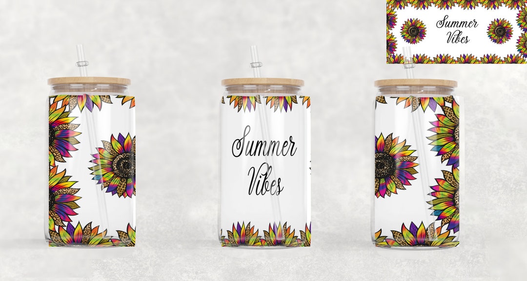 16oz Libbey Glass Can Sublimation Summer Vibes Libbey Wrap PNG Design ...