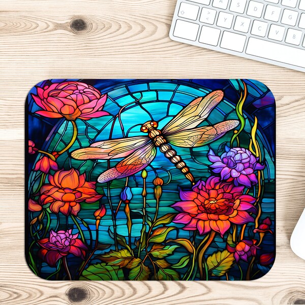 Sublimation Mouse Pad - Dragonfly Stained Glass - Rectangle Mouse Pad - PNG Design Instant Download