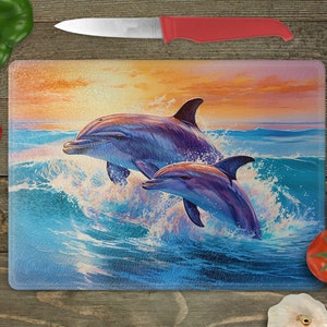 Glass Cutting Board Sublimation -Watercolor Dolphins- Cutting Board Design - 15.5 x 11.25 Inch - PNG Download-