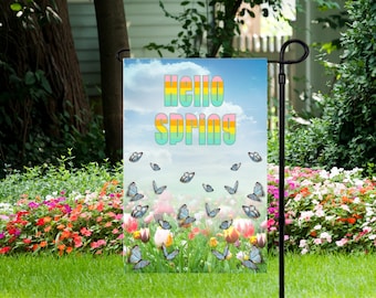 Hello Spring - Garden Flag 12"x 18" - Custom Garden Flag - PNG Digital Download