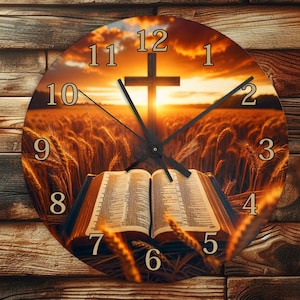 Bible and Cross - Wall Clock Design - With Numbers - PNG Design - Digital Download