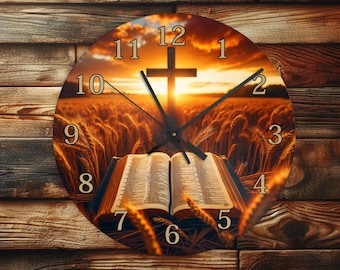 Bible and Cross - Wall Clock Design - With Numbers - PNG Design - Digital Download