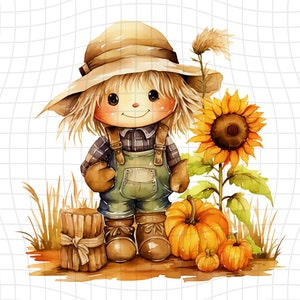 Cute Scarecrow Watercolor Clipart PNG Digital Clipart Scrapbooking