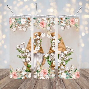 20oz Sublimation - Cotton Gnomes - Straight Tumbler Wrap - PNG Design- 20oz Skinny Tumbler Wrap Design
