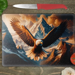 Glass Cutting Board Sublimation - Bald Eagle In The Mountains - Cutting Board Design - 15.5 x 11.25 Inch - PNG Download-