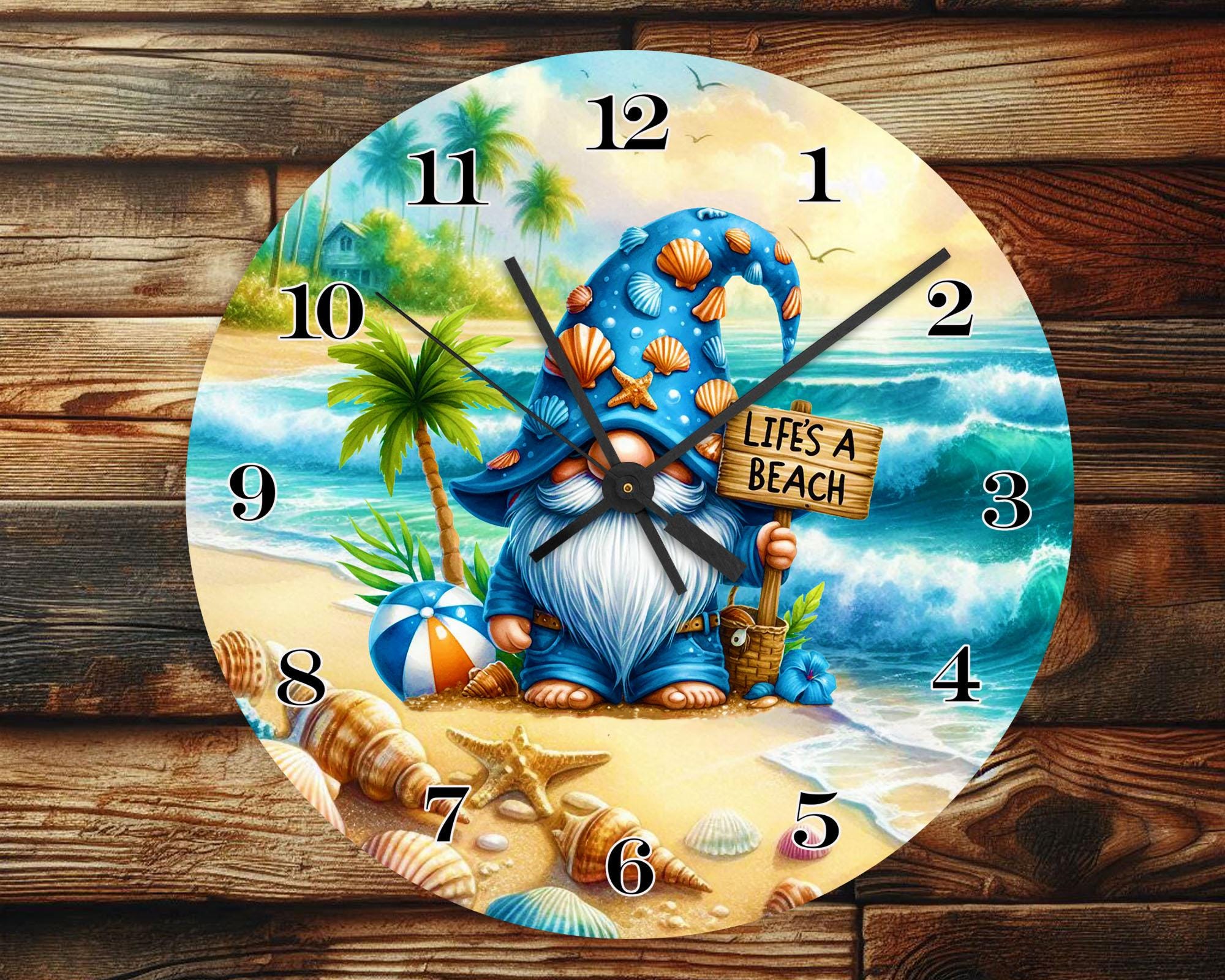 Beach Gnome - Wall Clock Design - With Numbers - PNG Design - Digital Download