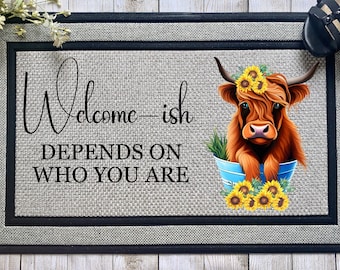 Welcome-ish Highland Cow - Front Door Mat Sublimation Design - Digital Download - PNG Digital Design