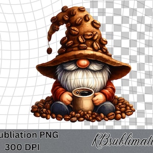 Coffee Gnome - Watercolor Clipart - PNG Digital Clipart - Scrapbooking - Transparent Background