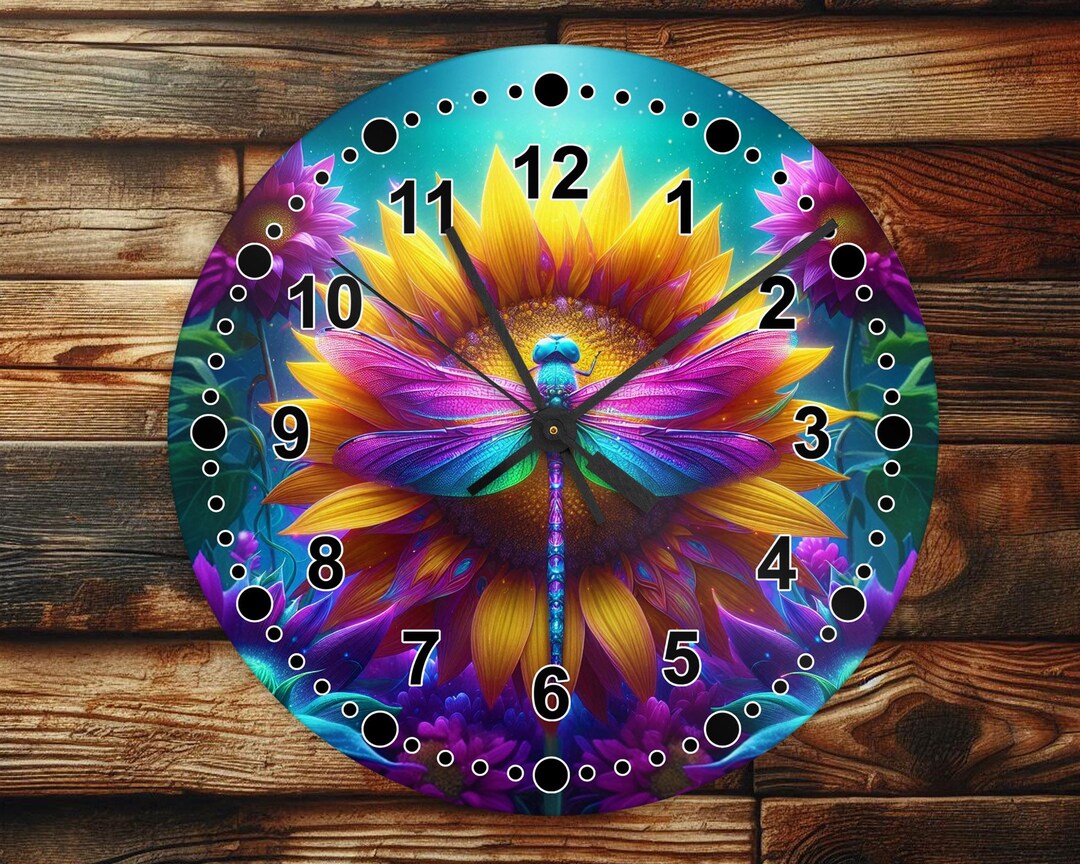 Dragonfly Clock Roses Dragonfly - Wall Clock Design - With Numbers - PNG Design - Digital ...