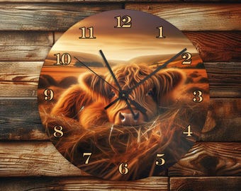 Highland Cow - Wall Clock Design - With Numbers - PNG Design - Digital Download