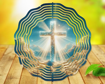 Wind Spinner Sublimation - Cross in the Clouds - Wind Spinner Design - 10 Inch - PNG Download