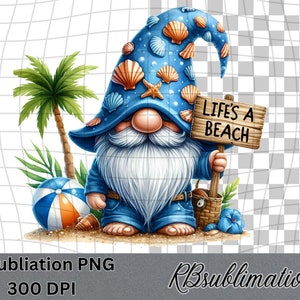 Life&#39;s A Beach Gnome - Watercolor clipart graphics, Instant Download