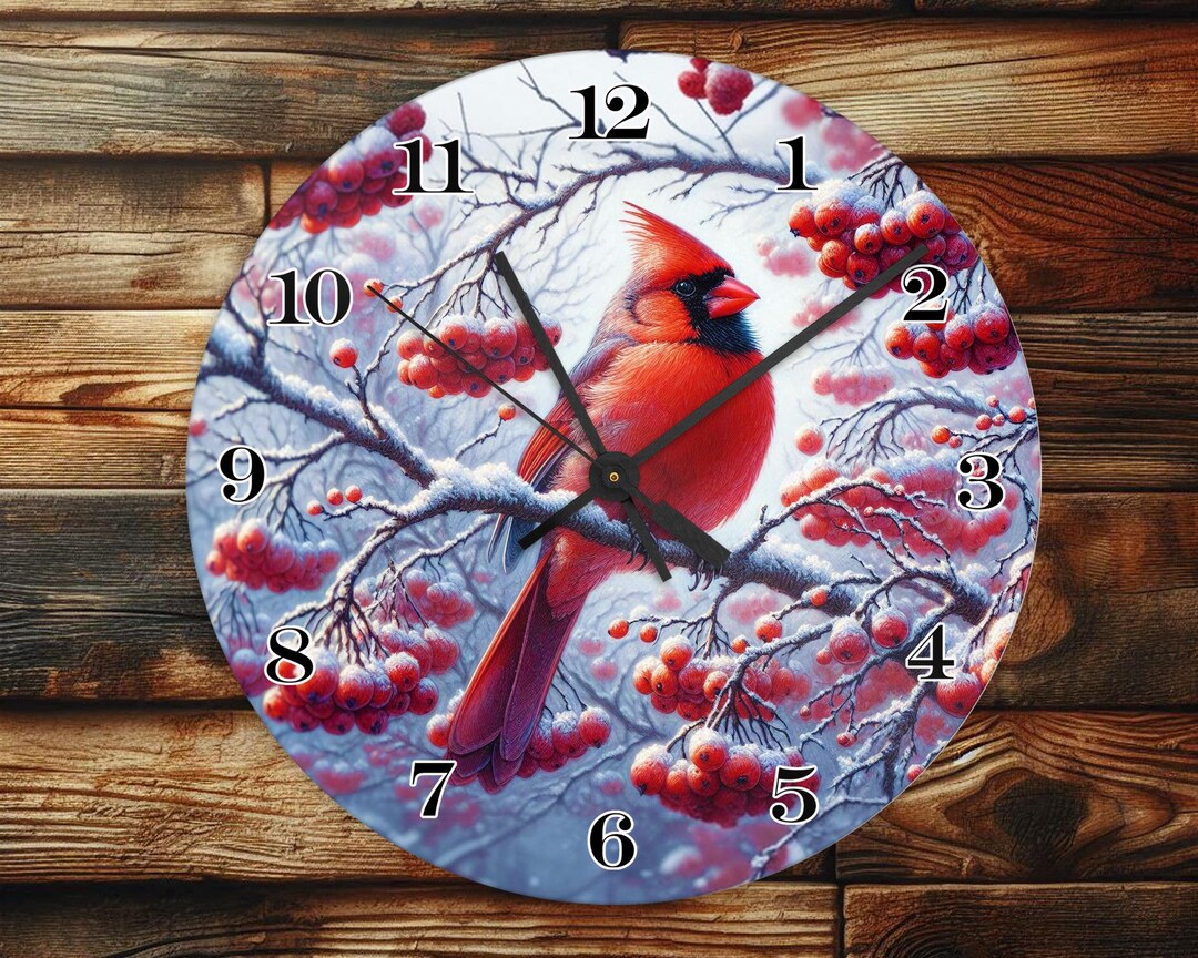 Winter Cardinal - Wall Clock Design - With Numbers - PNG Design ...