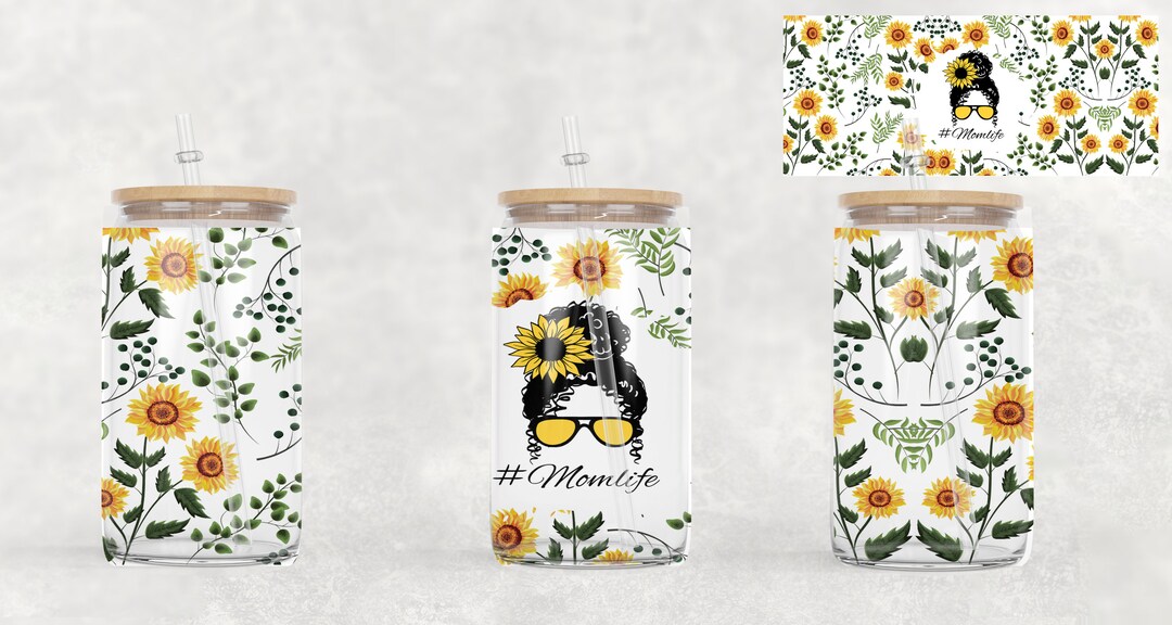 16oz Libbey Glass Can Sublimation Sunflower Momlife Wrap PNG Design - Etsy
