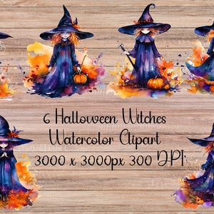 Watercolor Halloween Witch Clipart - 6 PNG Designs