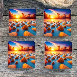 Sublimation Square Coasters - Seashells - Set of 4 Coaster Design - PNG Download