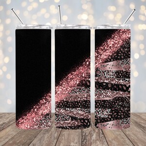 20 Unzen Subimation - Pink Leopard Print und schwarzer Text - Gerader Tumbler Wrap - PNG Design - 20 Unzen Skinny Tumbler Wrap Design