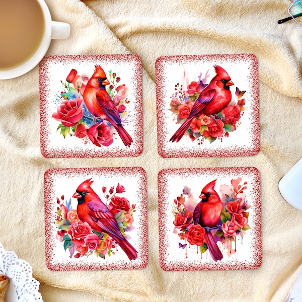 Sublimation Square Coasters - Cardinal - 4 Individual Designs - PNG Download