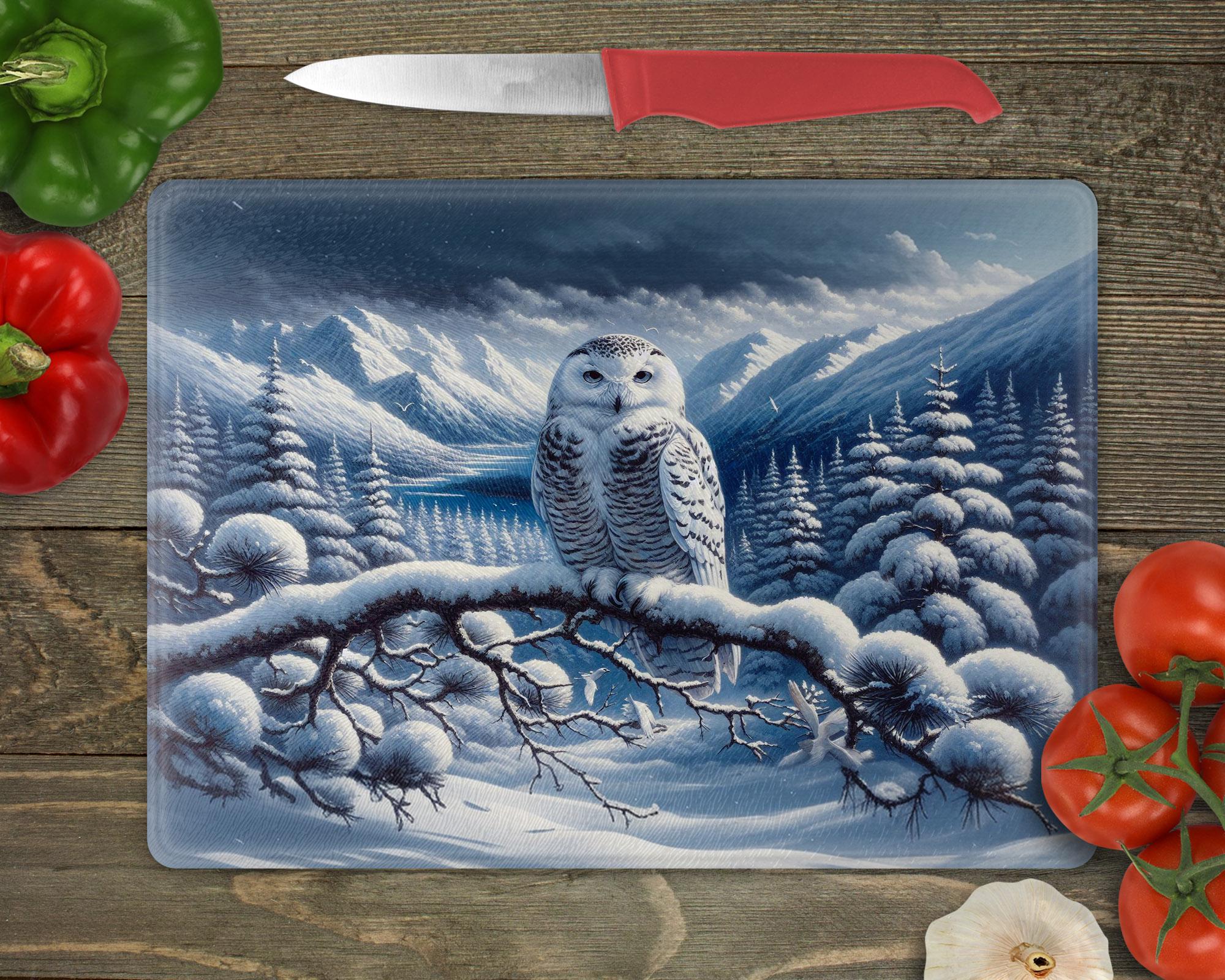 Glass Cutting Board Sublimation - Snow Owl - 15.5 x 11.25 Inch - PNG Download - Digital Download-