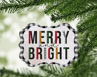 Pläd Merry and Bright - Benelux Sublimation Ornament - PNG Design - Digital Nedladdning