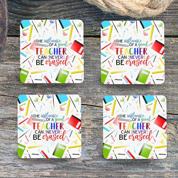 Sublimation Square Coasters - Influence of A Good Teacher - Set of 4 Coaster Design - PNG Download