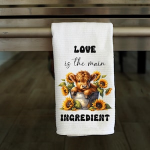 Love Is The Main Ingredient - Highland Cow - Kitchen Towel Sublimation Designs - PNG Design - Digital Download