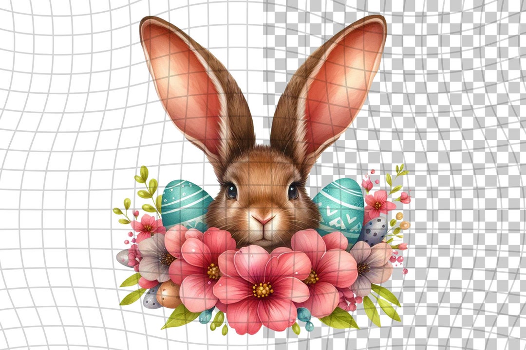 Easter Bunny and Flowers , Watercolor Clipart, PNG Digital Clipart ...