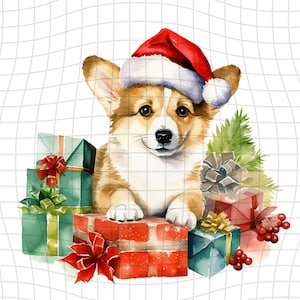 Christmas Corgi- Watercolor Clipart - PNG Digital Clipart - Scrapbooking - Transparent Background