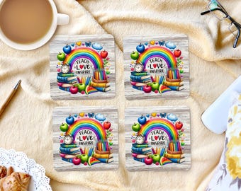 Sublimation Square Coasters - Teach Love Inspire - Set of 4 Coaster Design - PNG Download