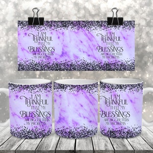 Thankful For My Blessings Purple - Sublimation Coffee Mug Wrap - PNG Design