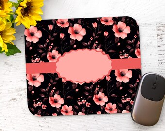 Pink Flowers- Add Text - Rectangle Mouse Pad Sublimation - Mouse Pad PNG Design Instant Download