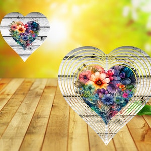 Sublimação de cata-vento - Coração floral - Design de cata-vento em forma de coração - Download PNG